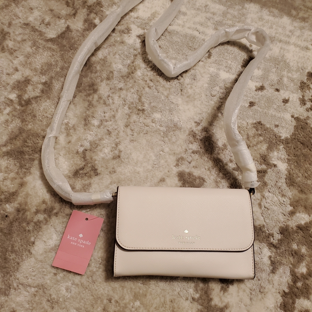 Kate Spade Parchment Saffaino Leather Crossbody Wallet